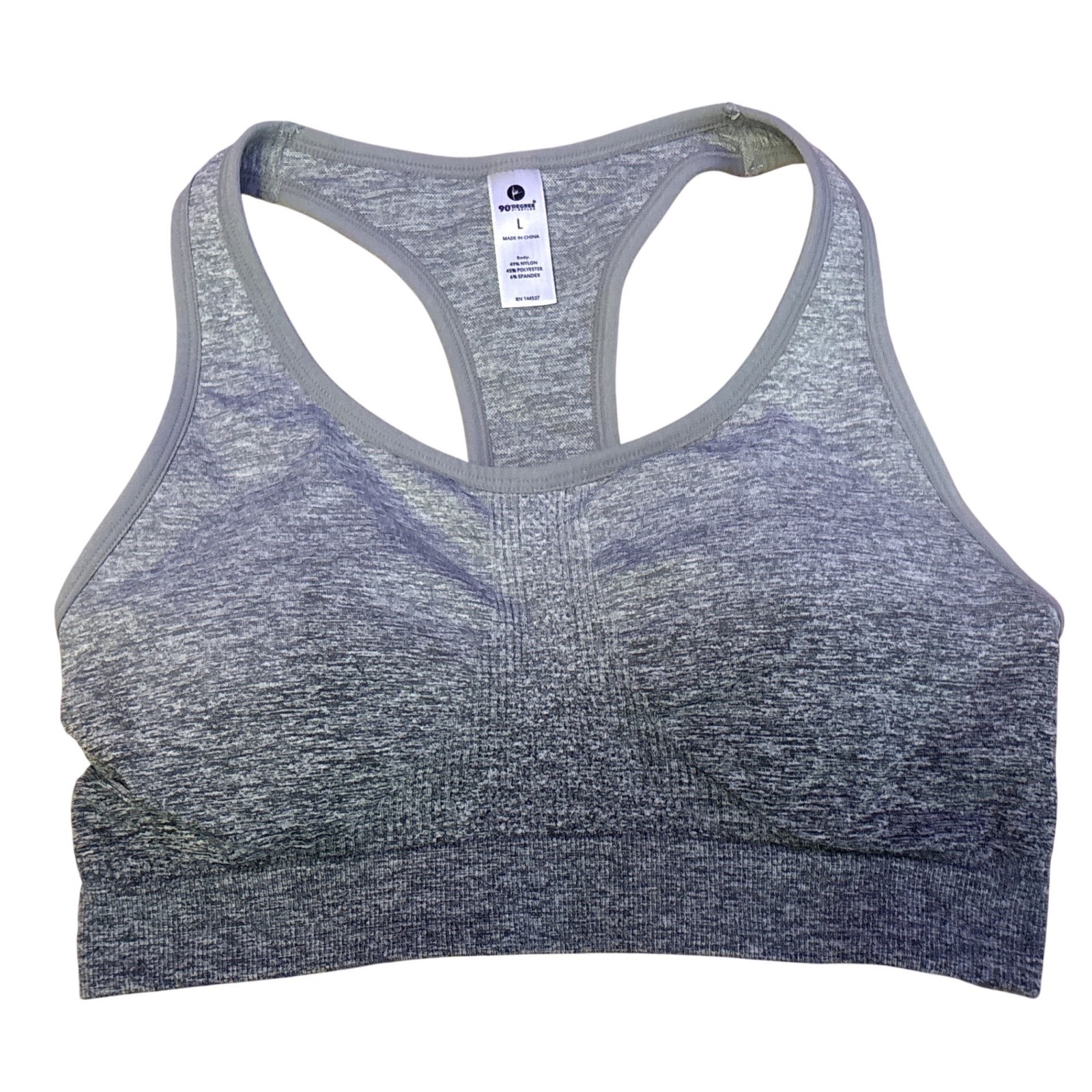 90 Degree By Reflex Women's Gray Seamless Racerback Sports Bra Large